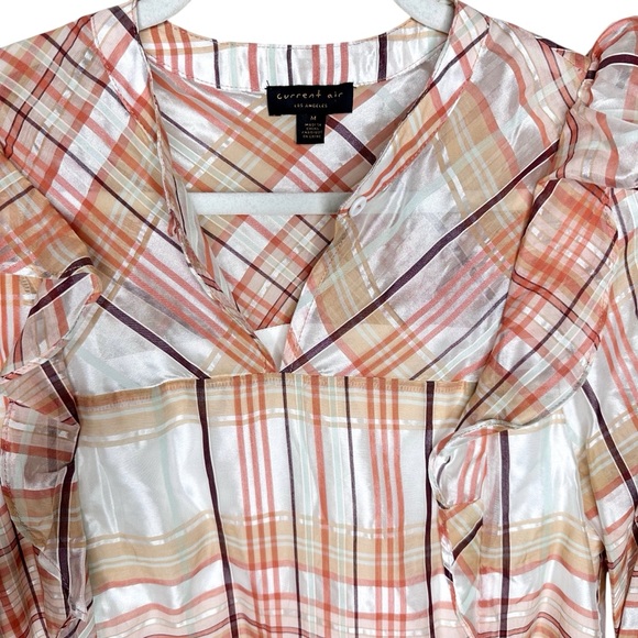 NWOT Anthropologie Polly Ruffled Peasant Blouse Plaid Top Medium - Picture 10 of 16